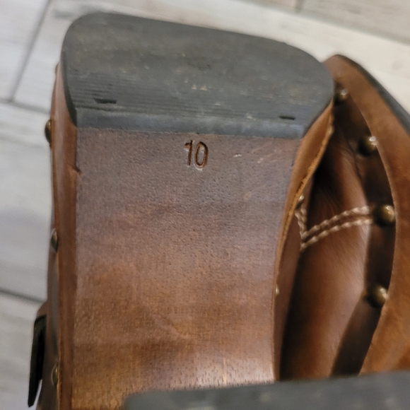 MIA Women's 10 Brown Leather studded heeled mules clogs bohemian hippie retro - Picture 10 of 13